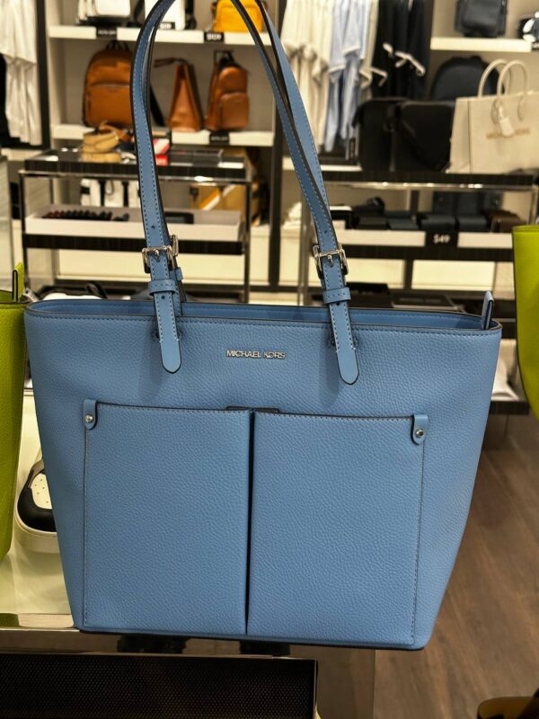 Michael Kors Jet Set Travel Medium Double Pocket Tote In Vegan Teal Blue