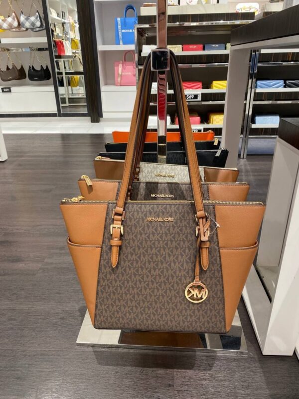 Michael Kors Charlotte Large Top Zip Tote In Signature Brown