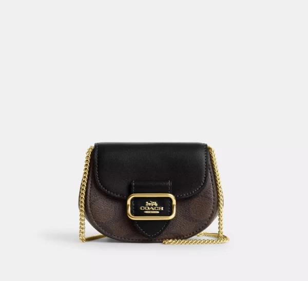 ￼Coach Morgan Card Case On A Chain In Signature Canvas - Dark Brown