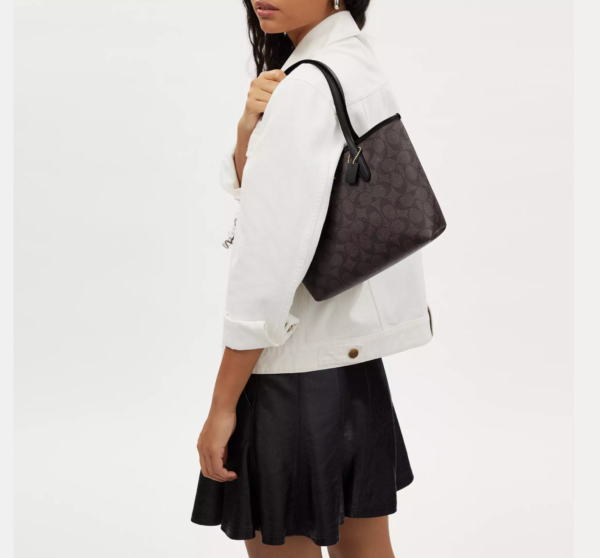 Coach Small City Tote Bag Signature Canvas In Brown Black - Image 3