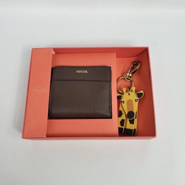 Fossil Wallet Giftset Critter Espresso Brown leather Bifold Keyfold - Image 2