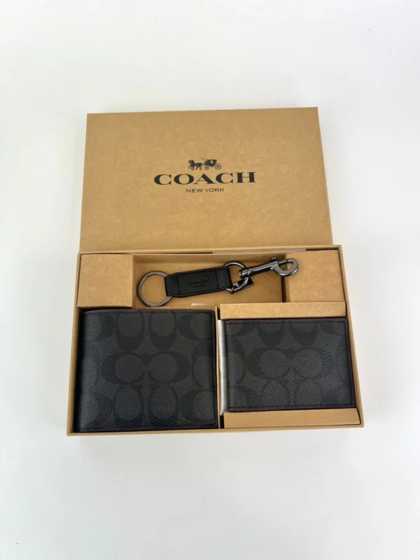 Coach F41346 Boxed 3-in-1 Wallet Gift Set In Signature Canvas Black Oxblood