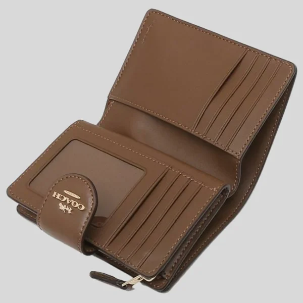 Coach Medium Corner Zip Wallet C0082 Signature Khaki Saddle - Image 3