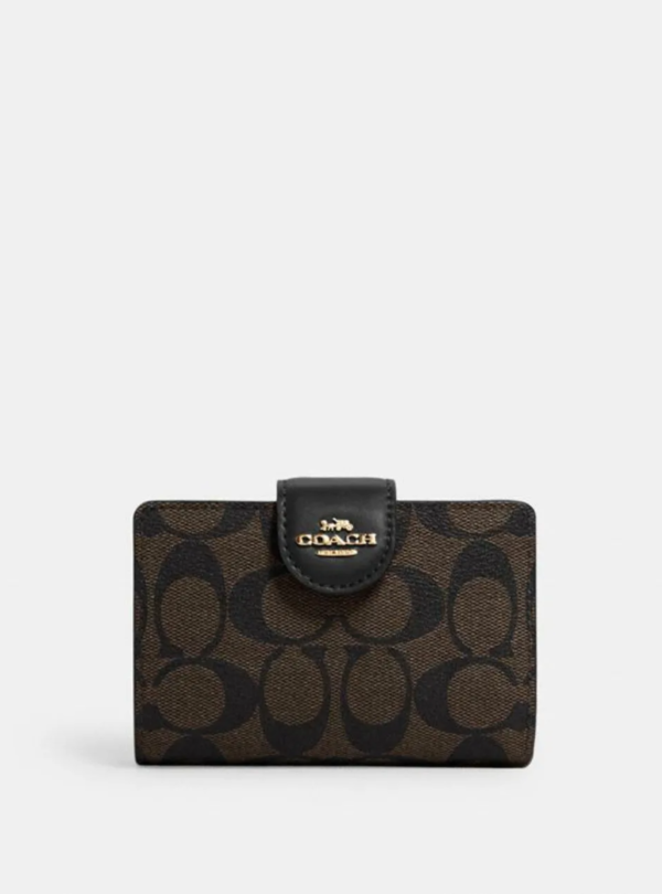 Coach Medium Corner Zip Wallet C0082 Signature Dark Brown
