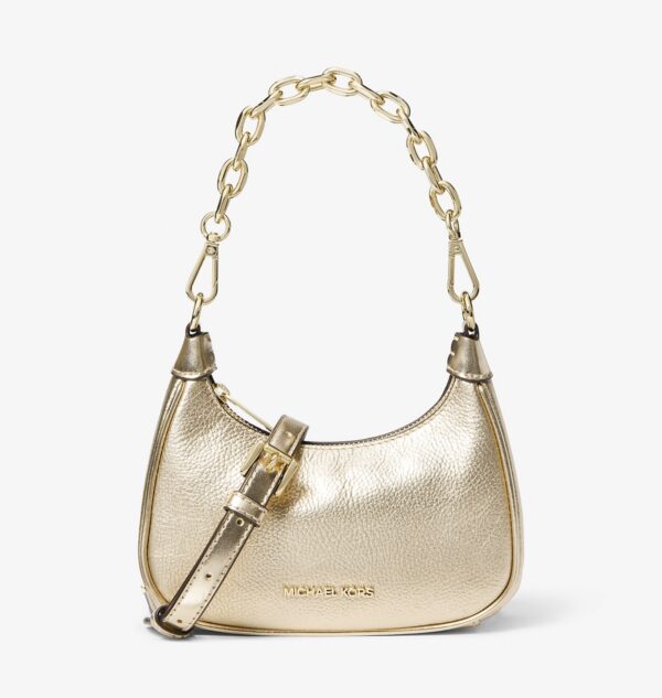 Michael Kors Cora Extra Small Metallic Pebbled Leather Shouder Bag In Pale Gold