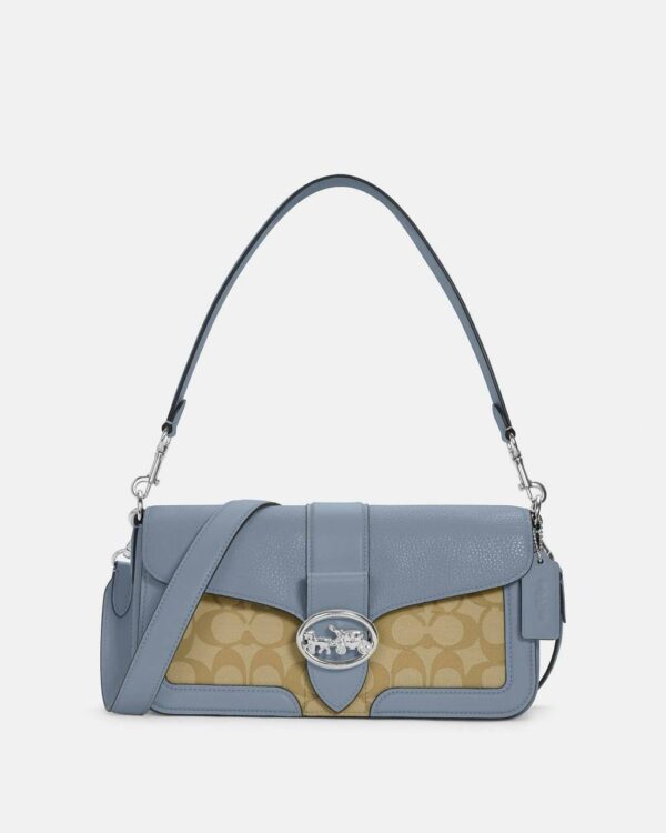 ￼Coach Georgie Shoulder Bag In Signature Canvas - Brown/Marble Blue