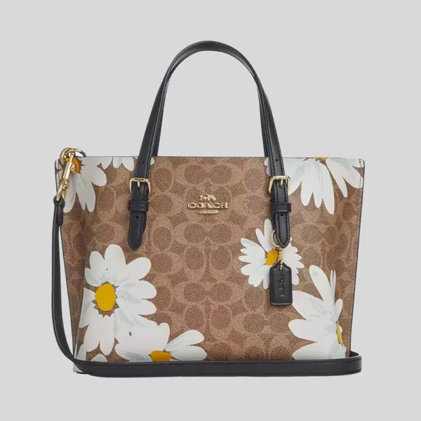 Coach Mollie Tote Bag 25 In Signature Canvas With Floral Print Tan Multi