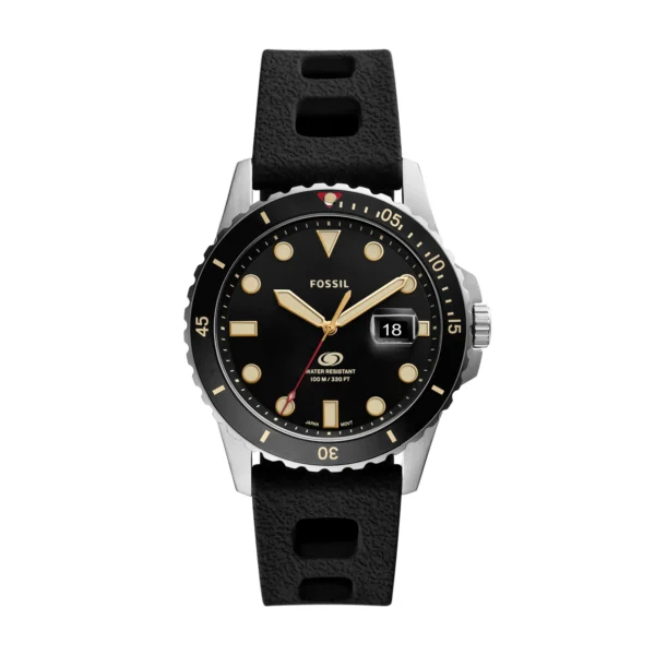 Fossil Blue Three-Hand Date Black Silicone Watch - FS5947