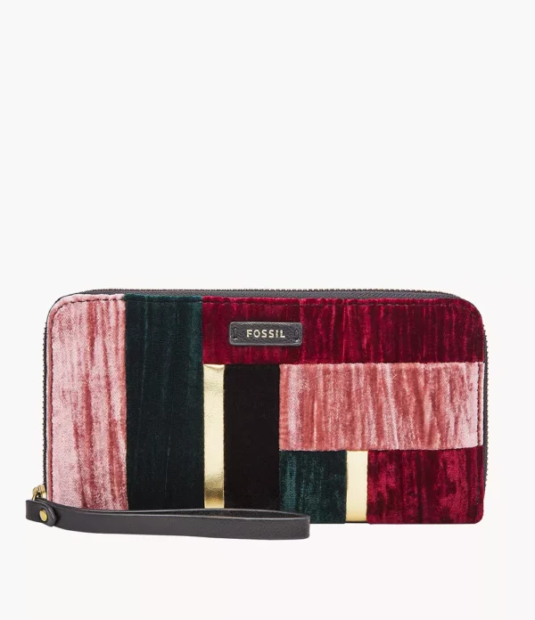 Fossil Black Patchwork Zip Around Wallet Wristlet Clutch