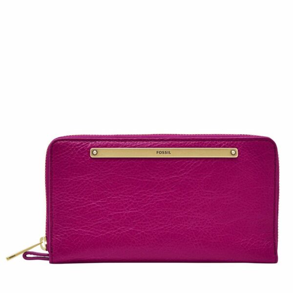 Fossil Women's Liza Magenta Leather Zip Clutch